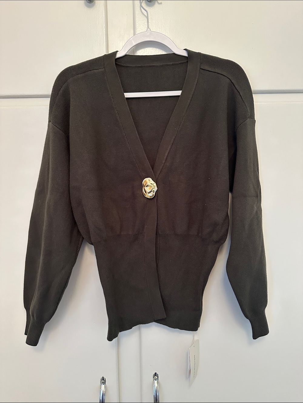 NWT Commense Green Cardigan Sweater with Gold Button Detail